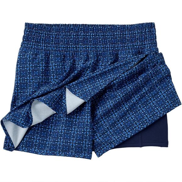 Land's End Tulip Hem Swim Skort navy mosaic mini tile smocked waist size medium - Picture 1 of 6